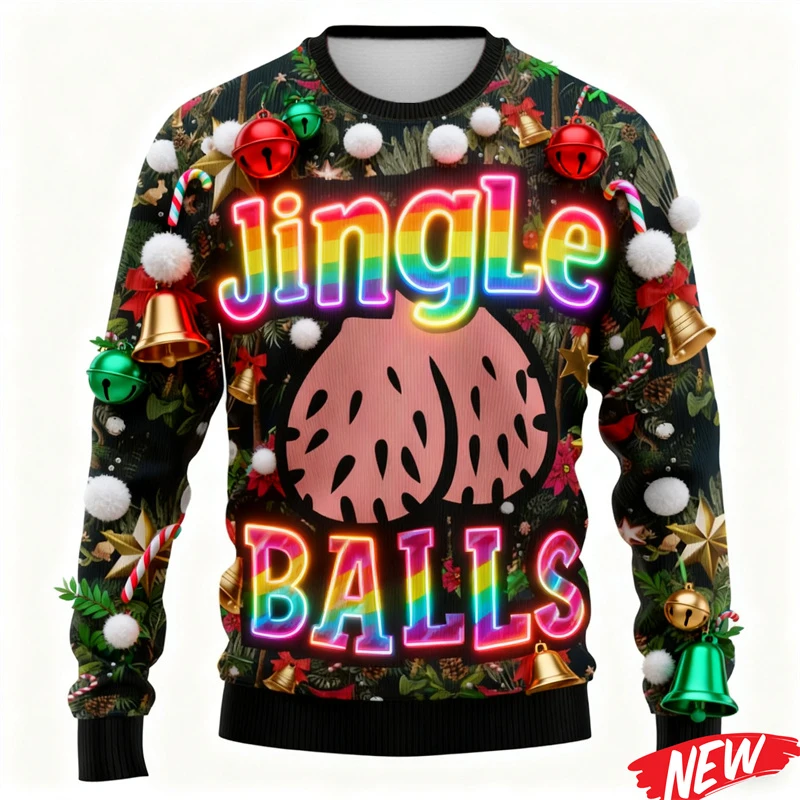 عيد الميلاد القبيح 2026 "كرات جلجل" قبعة سانتا نمط المرح احتفالي بأكمام طويلة البلوز للجنسين عطلة الملابس للرجال والنساء