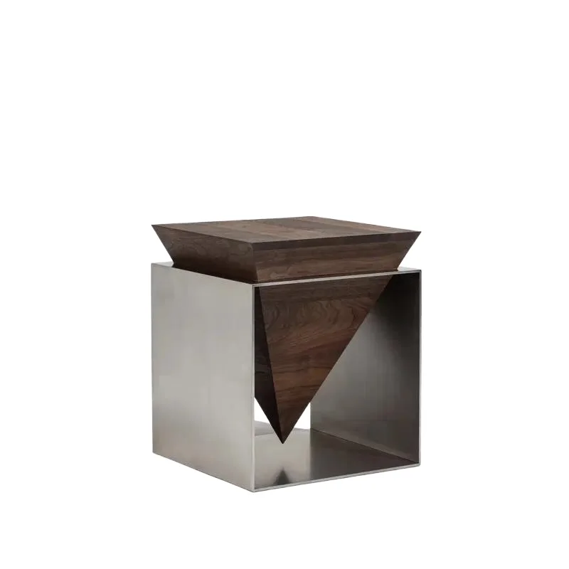 Medieval Italian style movable sofa side table high-end light luxury master bedroom stainless steel solid wood home furniture