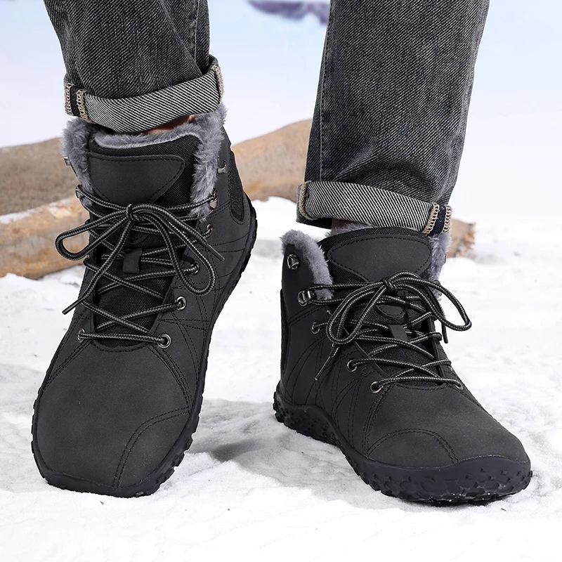 Outdoor Winter Warm Wide Toe Barefoot Men'S Velvet Cotton Boots Snow Boots Lightweight And Comfortable Casual Sports Shoes