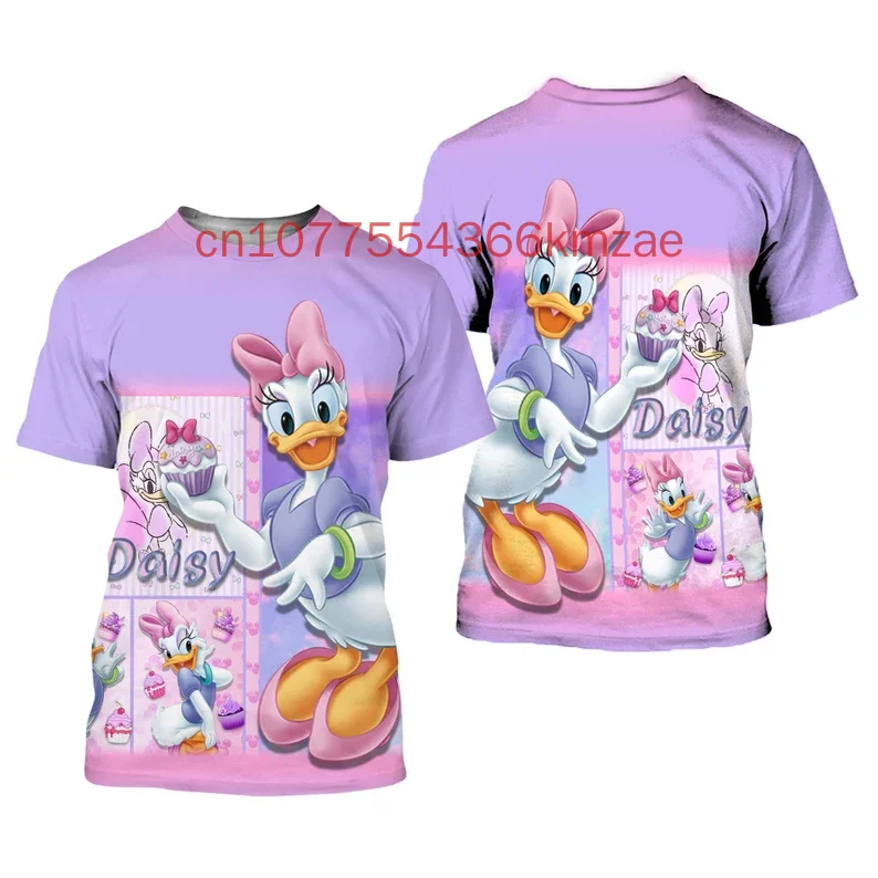 2025 New Disney Daisy Duck  T-Shirt Cartoon Print Tops Tees Fashion Short Sleeve Men's And Women's Daily Casual Streetwear