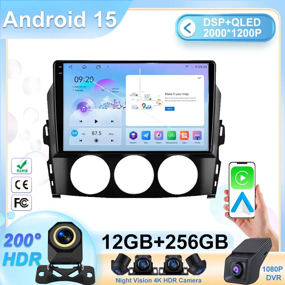 

Car Radio 5G WIFI For Mazda MX-5 MX5 2005 - 2015 Carplay Android 15 Auto GPS No 2Din Autoradio Stereo Audio Video DSP RDS QLED