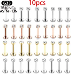 10pcs Set 16G G23 Titanium Labret  Piercing Lip Ring Crystal Lip Piercing Tragus Earring Cartilage CZ Studs Body Pircing Jewelry