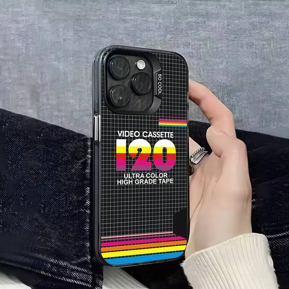 حافظة هاتف كاسيت بشريط فيديو VHS ريترو لهواتف iPhone 17,16,15,14,13,12,Pro,Max,Plus,E,SE4,Air,Mini Black IMD Box