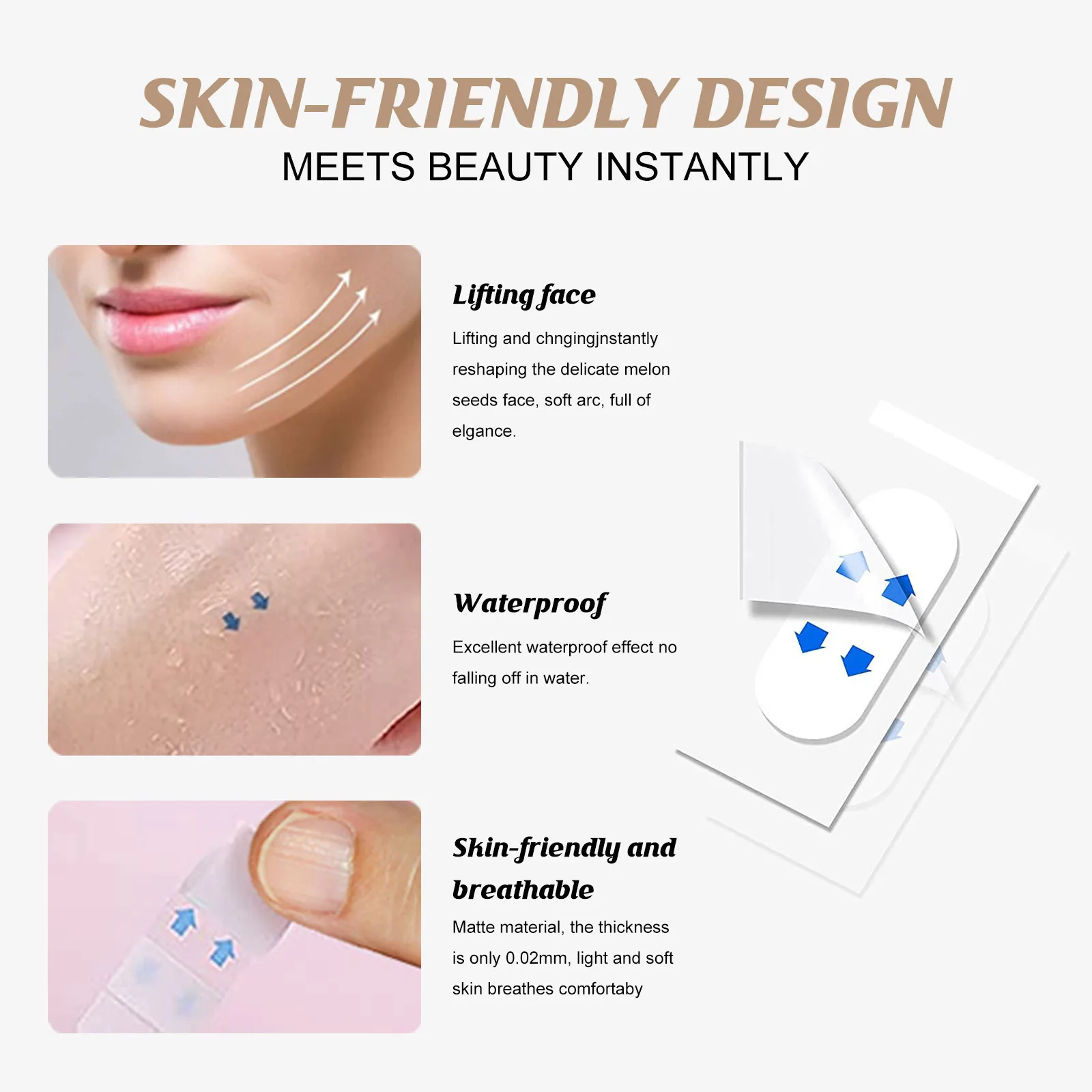 40 قطعة غير مرئية فورية أنحف شد الوجه شريط مقاوم للماء شفاف رقيقة الوجه التصحيح رفع أدوات V-شكل الوجه الأشرطة #4