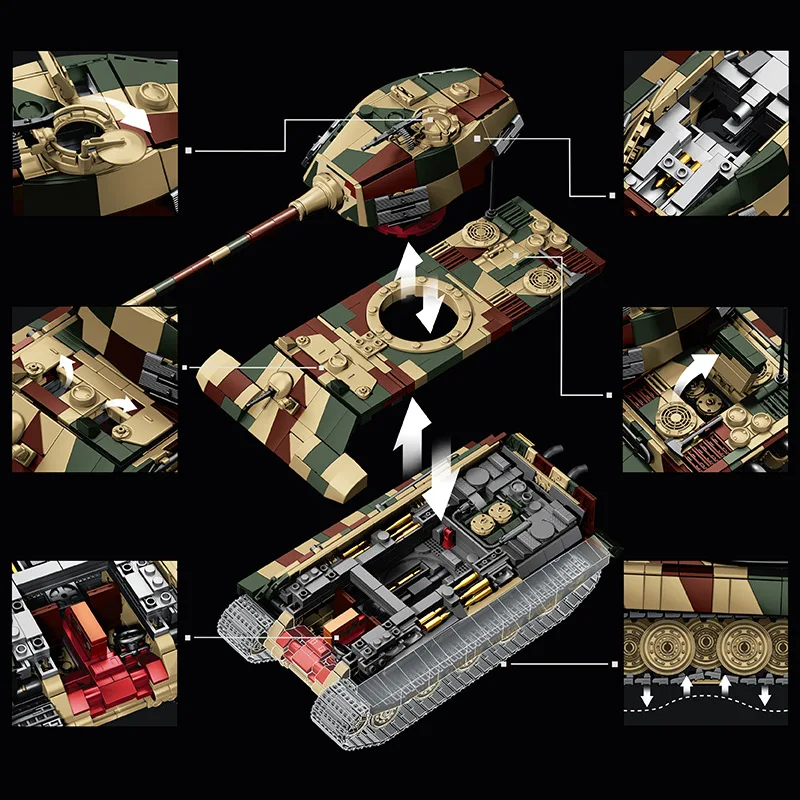 MOC Military Tiger II Tank Building Blocks Tanks Army Weapons Soldiers Model Bricks Kids Ornament Toys Children Birthday Gift