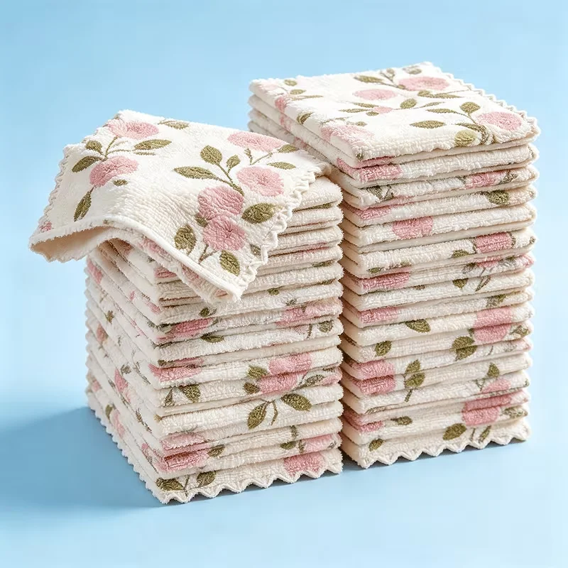 5PCS Coral Fleece Cleaning Cloths, Highly Absorbent & Quick-Drying, Soft Multi-Purpose Rags for Kitchen, Bathroom, Glass