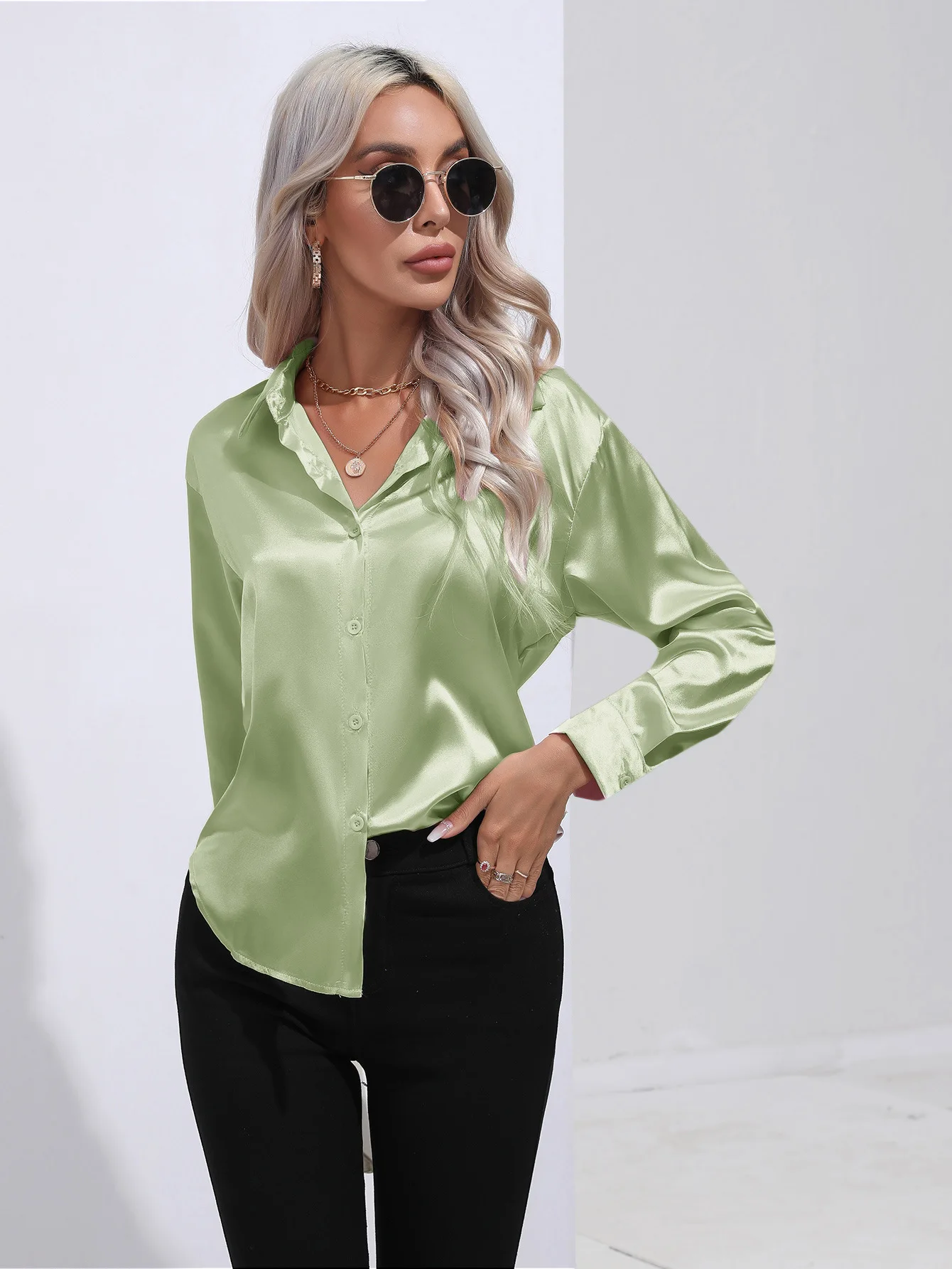 2024 Spring Summer Satin Shirt Women Long Sleeve Shirt Ladies Blouses Loose Button Up Shirts For Women