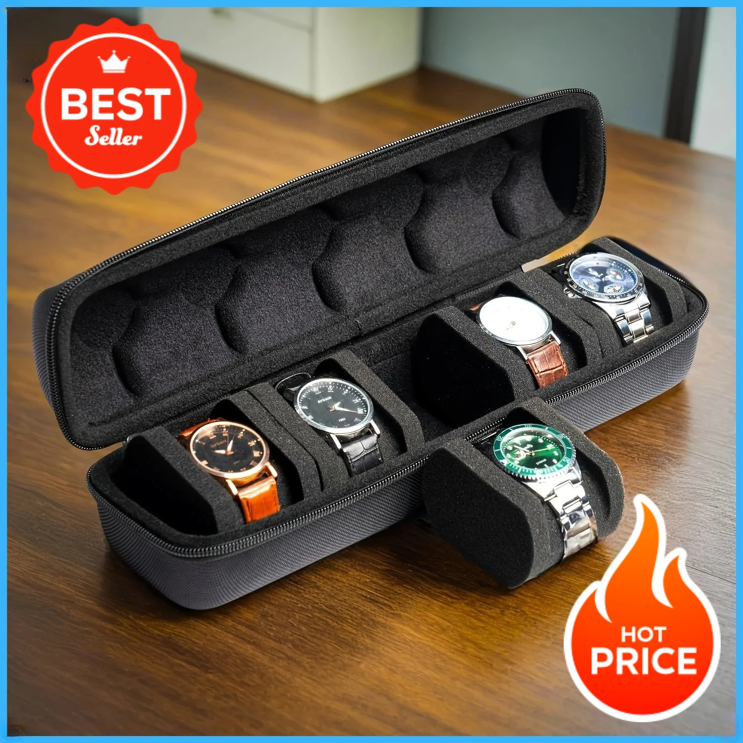 1pc 5-Slot Watch Case | Hard Shell Travel Organizer with Pillow Insert - Gift Ready (Black), Suitable for Smart Watch Storage