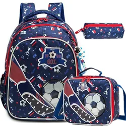 School Bookbag for Boy Football Pattern Backpack Kids Backpack Waterproof School Bag Mochila Infantil Lunchbox Child Pencil Case