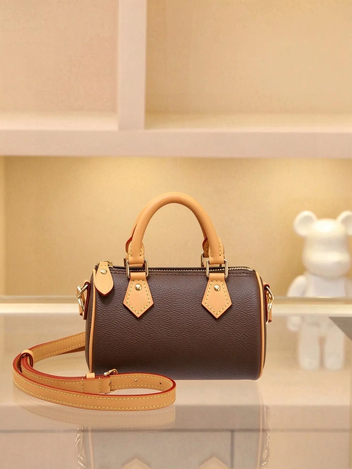 Vintage Color Block Mini Cylinder Boston Bag for Women, Small Handbag, Detachable Wide Strap Crossbody Ladies Purse