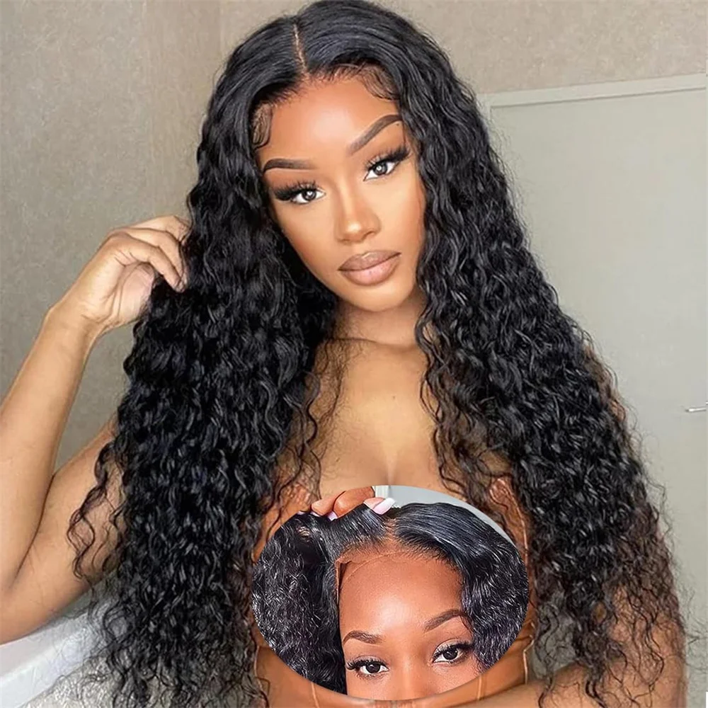 

Deep Wave Put On and Go 4x4 Glueless Lace Front Wigs Human Hair 180% Density for Women Brazilian Pre Plucked Natural Color