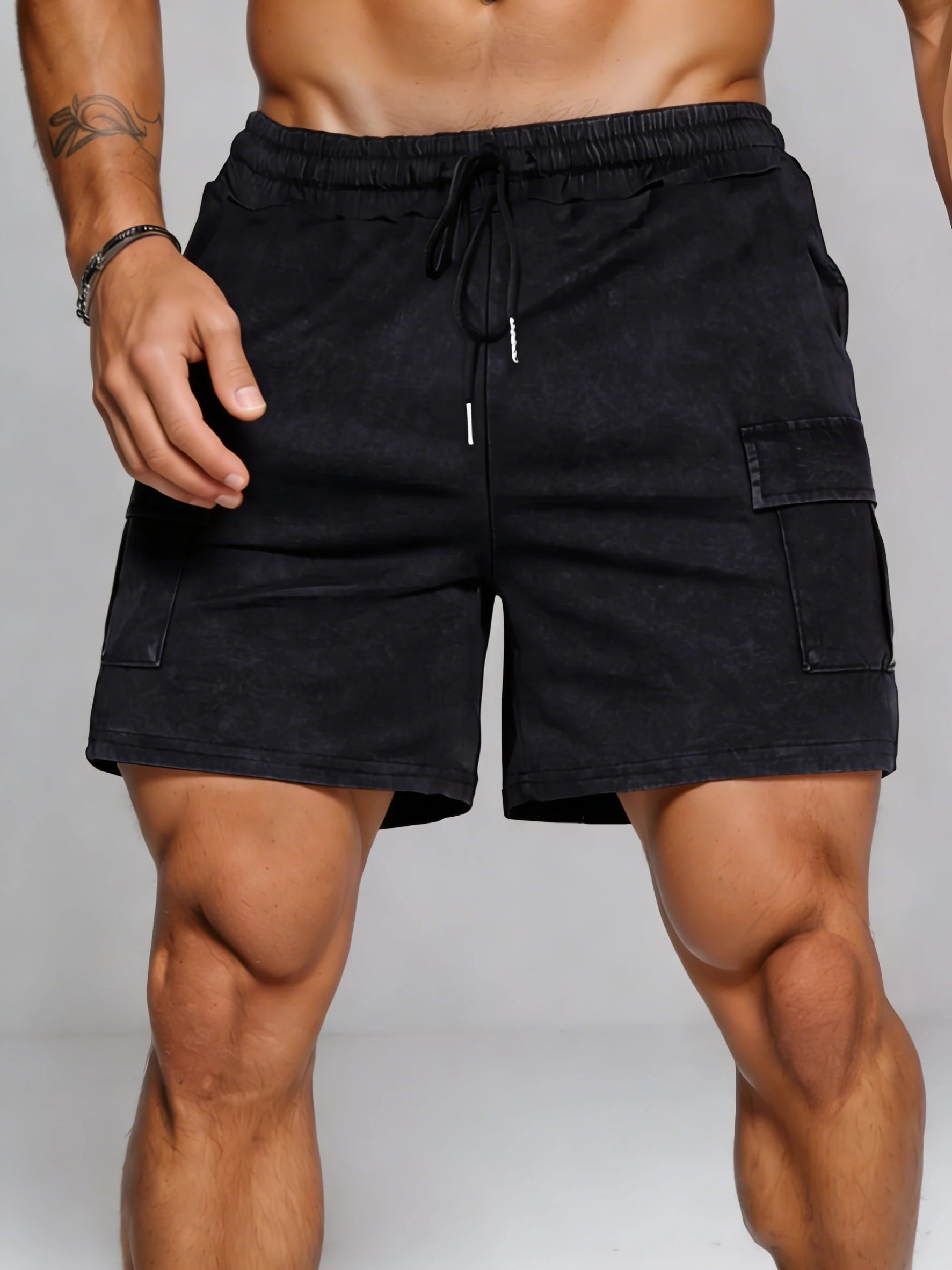 الصلبة الثلوج غسلها السراويل مجموعة الرجال لينة القطن الصيف الشارع الشهير الملابس الإبداعية خمر أزياء للجنسين جيب بدلة قصيرة #4