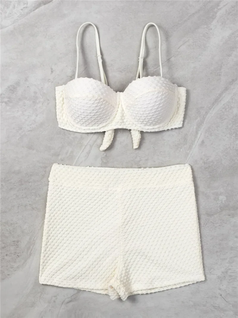 White Swimwear Female Two Pieces Tankini Sets 2025 New Sports Push Up Swimsuit Women Beach Wear Swimming Bathing Suits Shorts