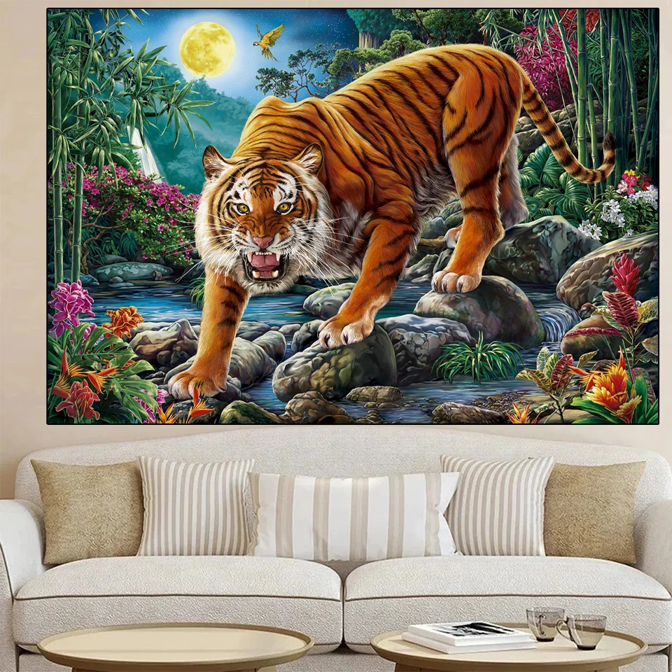 5DDIY Diamond Mosaic Tiger Picture Diamond Painting Animal Full Circle Square Embroidery New Cross Embroidery Set