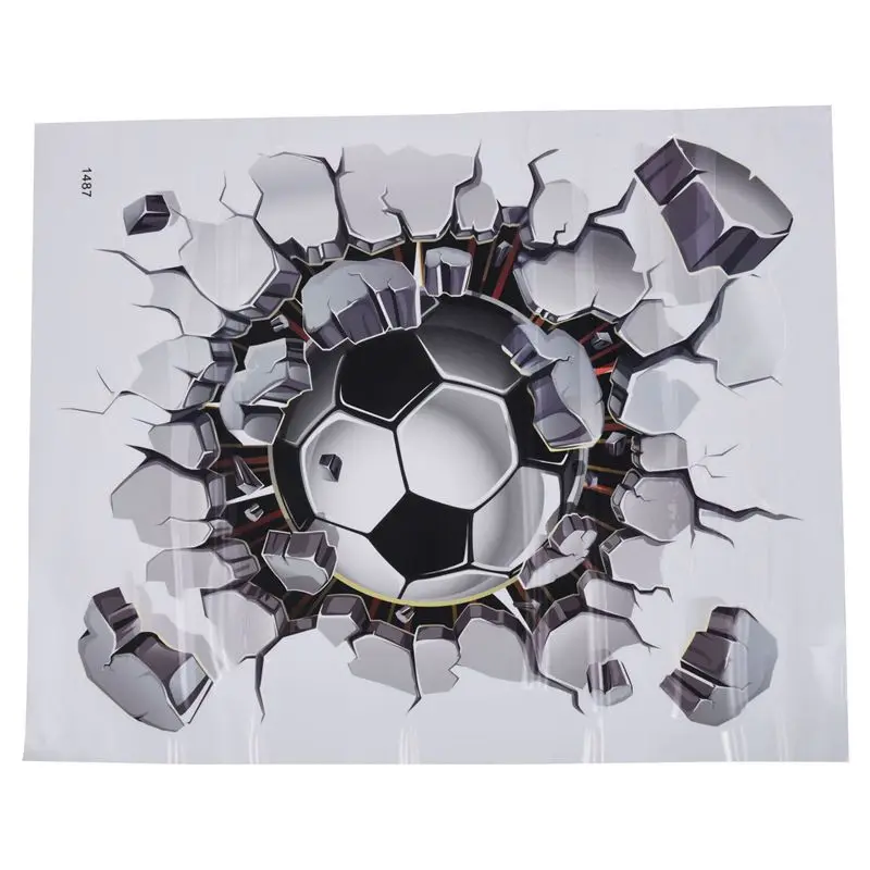 AA58 3D Football Wall Sticker PVC Art Soccer Crack Decal Boys Room Mural Decor