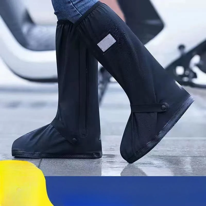 Unisex Reusable Rain Boot Shoe Cover Black Waterproof High Top Shoes Dust Covers for Motorcycle Bike Rain Cover Men Women