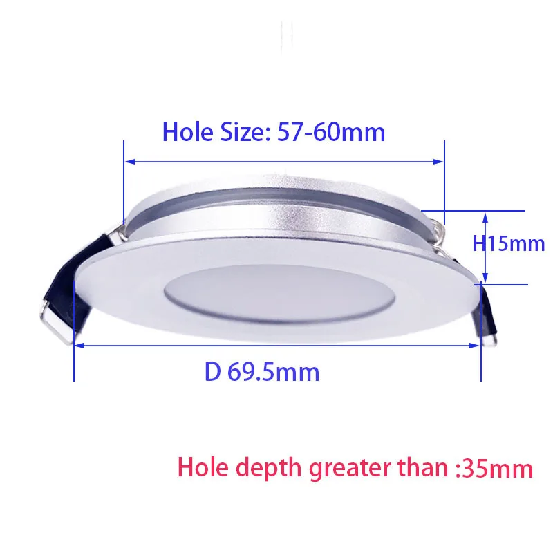 Dimmable 3W LED Downlight Slim 15mm Recessed Ceiling Light 12V RV Cabinet Light Residential Hotel Living Room Light Bulb D60mm