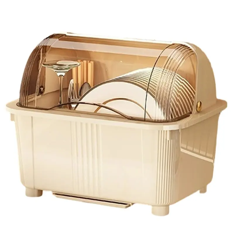 

AS94-Drainage Storage Box Kitchen Bowl Storage Organizer Large Capacity Dish Shelf Dustproof Draining Dish Dryer B
