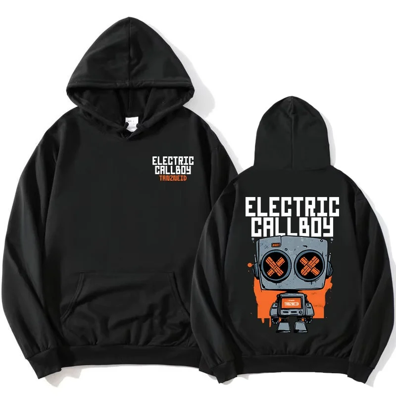 Electric Callboy Robot Graphic Hoodie Men Women Retro Band Print Pullover Hooded Sweatshirt Hip Hop Streetwear Long Sleeve Tops