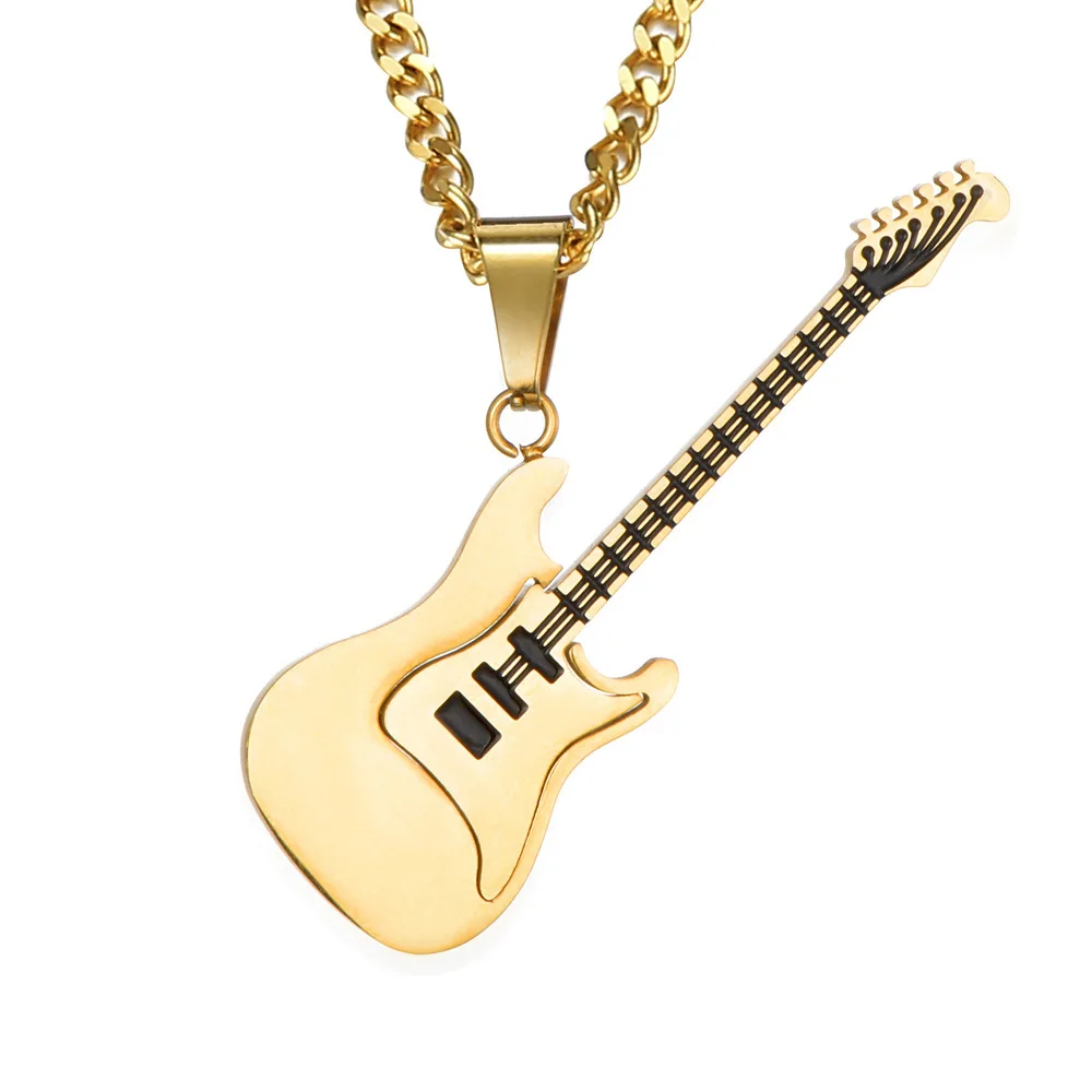 

Unisex Retro Hip - Hop Titanium Steel Guitar Necklace, Unique Corrosion & Oil - Rubbed Stainless Sweater Chain for Daily & Party