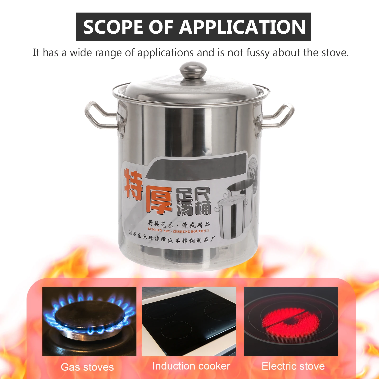 Stainless Steel Stockpot 22Cm Large Capacity Soup Pot Easy Clean Handles Rice Bucket Lid Stock Pot Stainless Steel