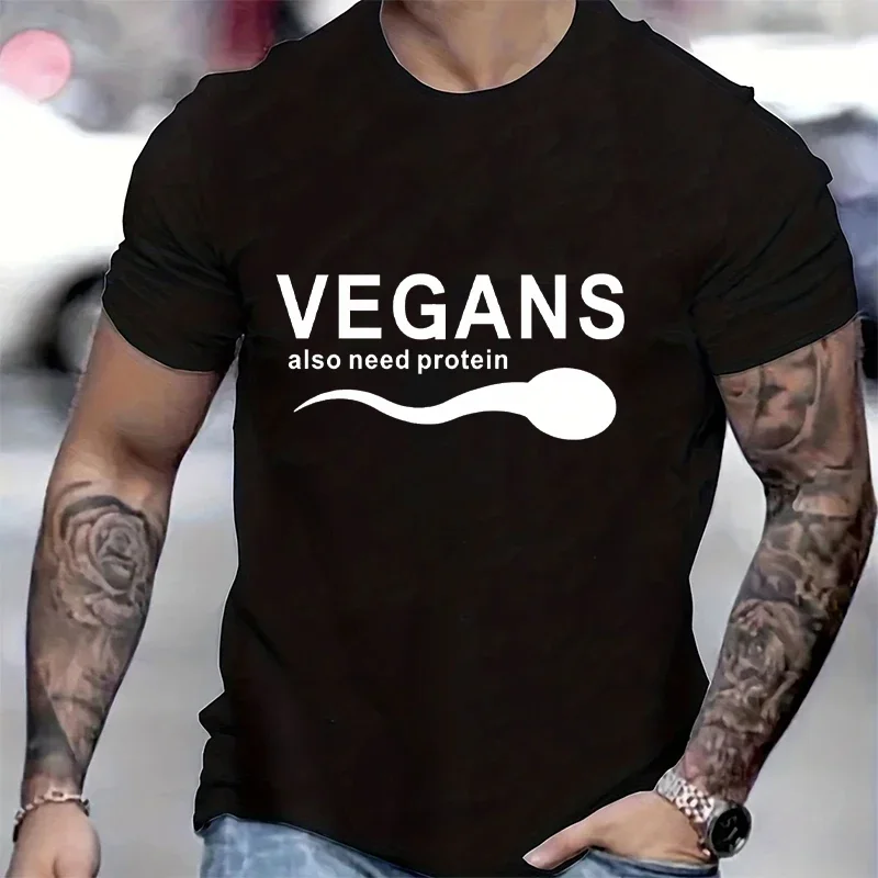 Funny Vegans Men\'s Clothing Also Need Protein Slogan Letter T Shirts Men Graphic Print Vegetable Vegetarianism Harajuku T-shirt