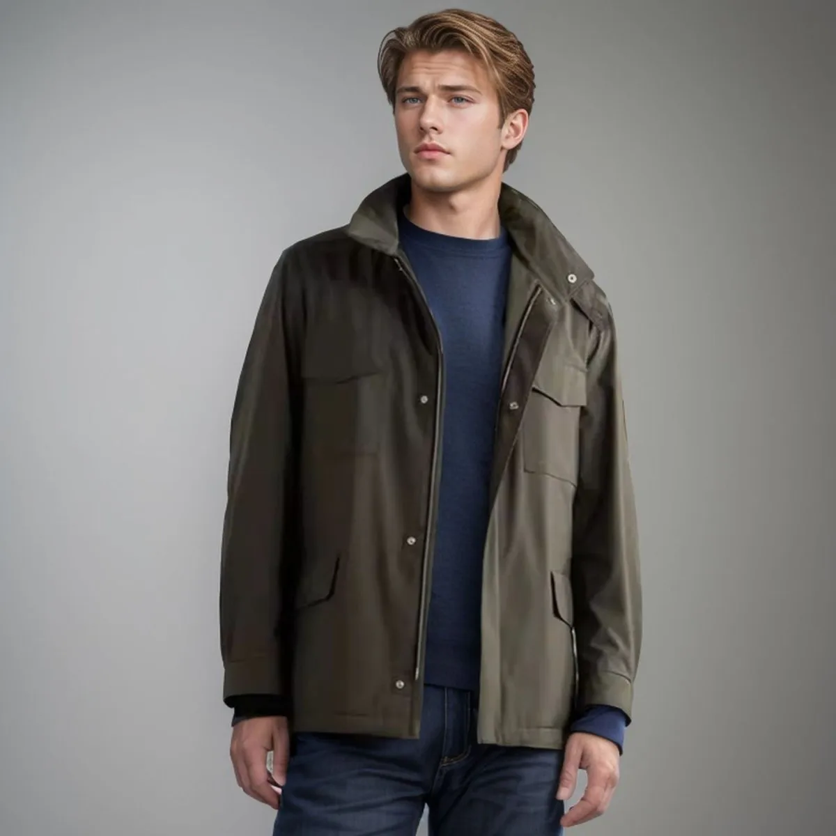 Men's Field Jacket, Men's Military Jacket, Retro Tooling Style Multi Pocket Lapel Collar Zipper Jacket, Casual Men's Jacket