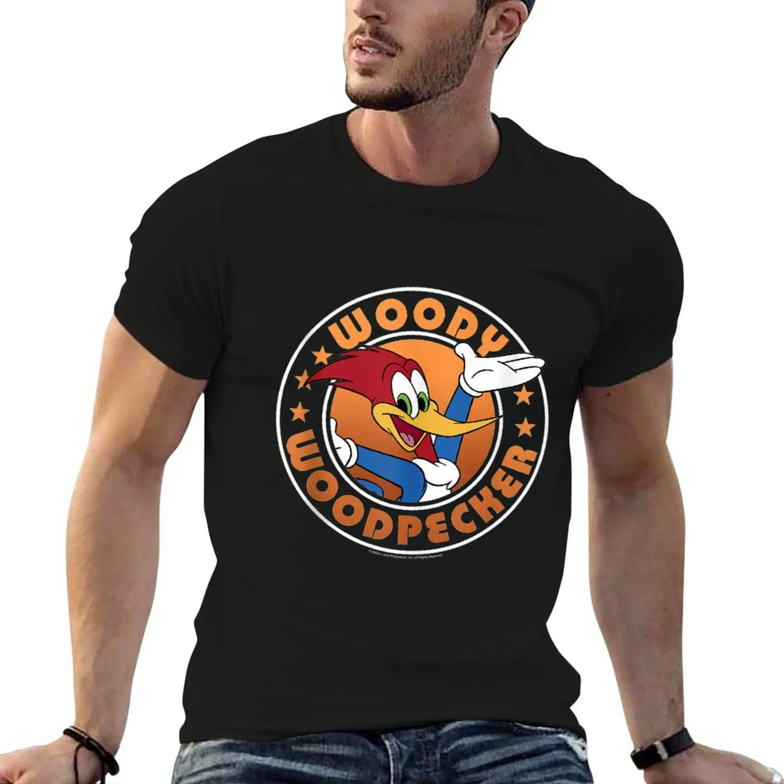 

Портретная рубашка Woody Woodpecker, мужская круглая футболка из 100% мужского хлопка, футболка из хлопка с текстом