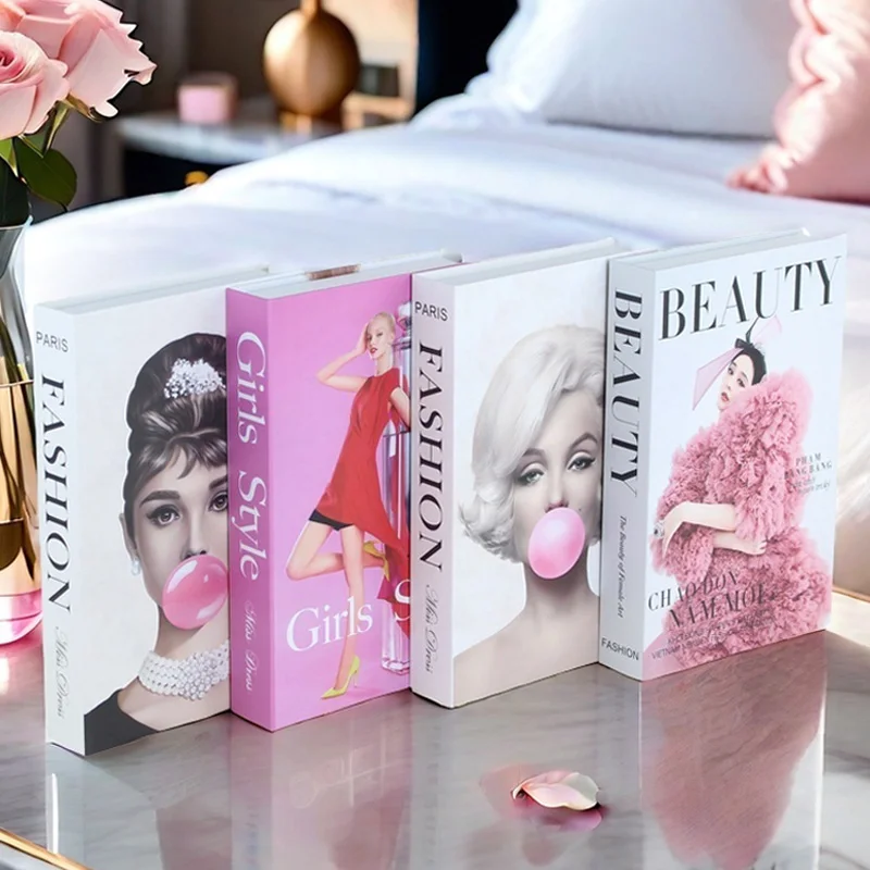 Luxury Classic Girl Fake Books Fashion Bauhaus Cocktail Bar Magazine Decorative Book Storage Box Coffee Table Villa Hotel Decor