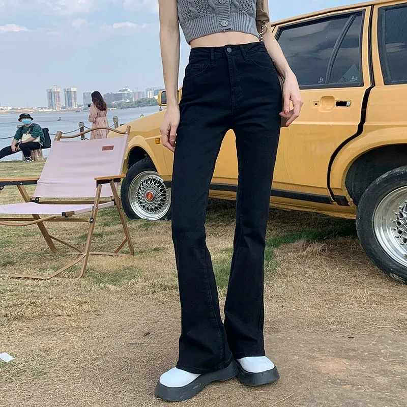 High Waist Flared Jeans Women's Black Slimming Spring New Small Size Ankle Length Bootcut Pants Straight Leg Trousers
