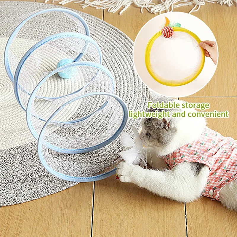 

Folded Cat Tunnel S Type Cats Tunnel Spring Toy Mouse Tunnel With Balls And Crinkle Cat Outdoor For Kitten Interactive Cat Toys