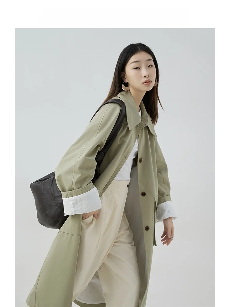 

VKICLASSIC Classic Cotton Coat with Wide Sves And Internal to External Silhouette een ey Sle for Commute Long Length