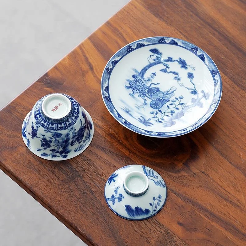 Chinese Blue and White Vintage Court Style Ceramic Household Tea Set Gaiwan