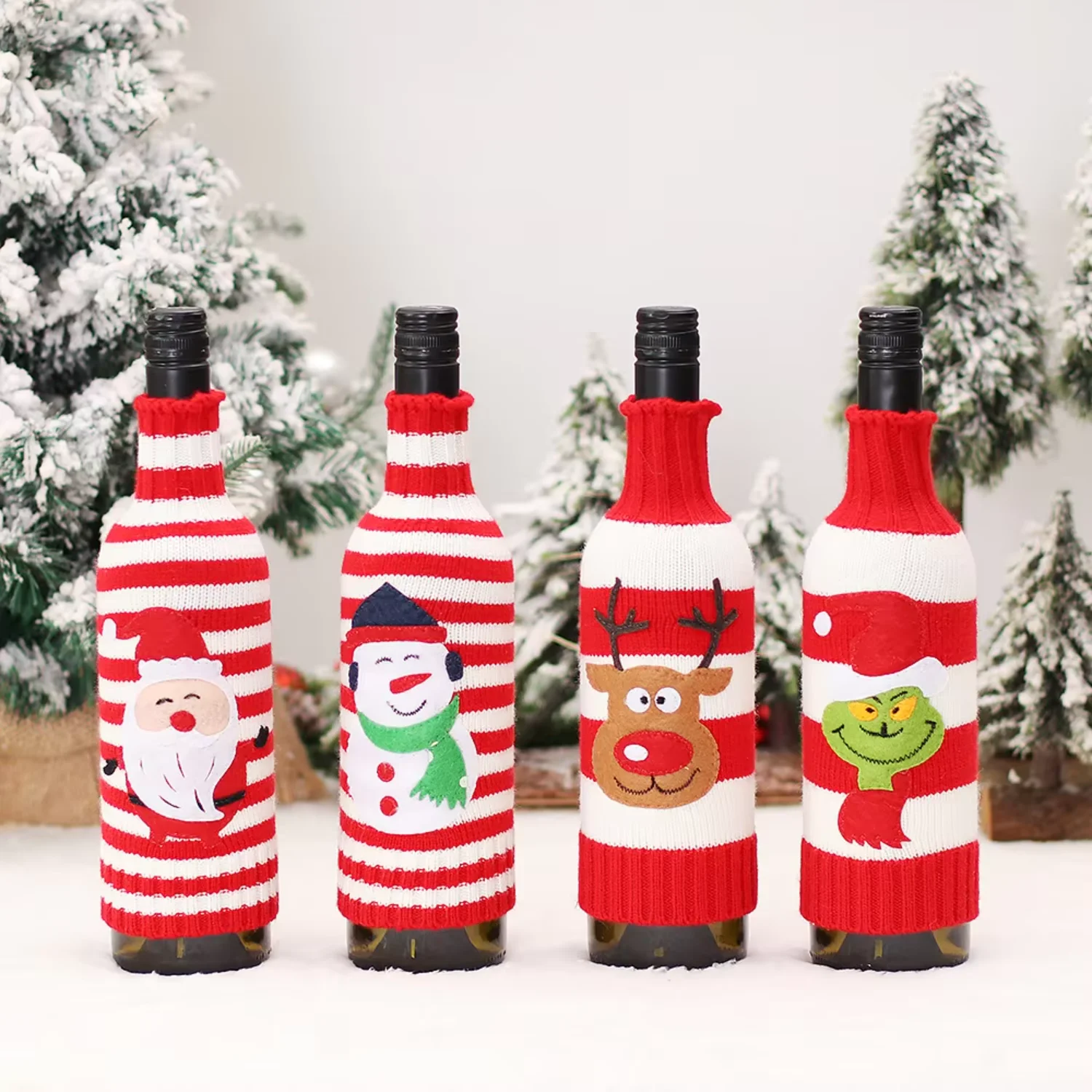 Table decoration Santa Claus wine bottle set  knitted champagne red wine   wine bottle cover