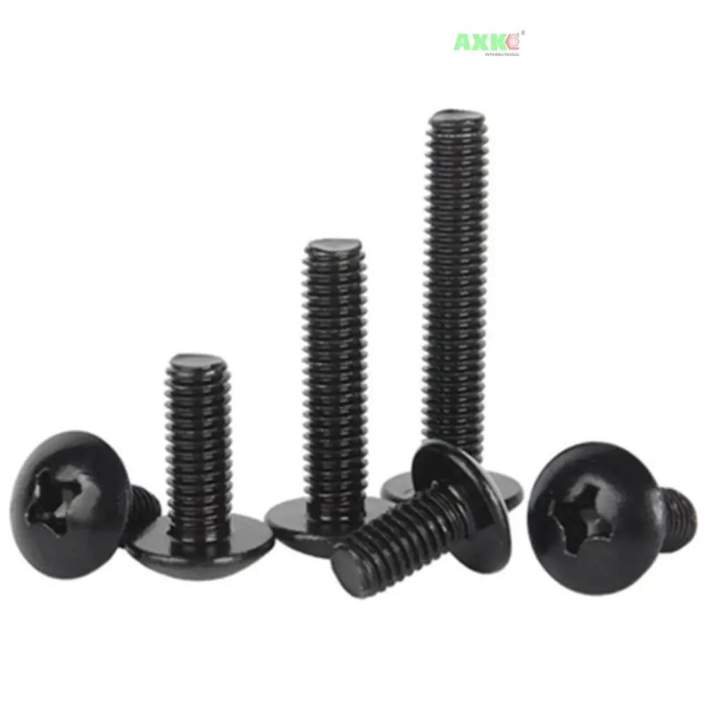 10Pcs/lot M2 M2.5 M3 M3.5 M4 M5 M6 TM Screws Phillips Truss Mushroom Head Screw Black Plated Electronic Carbon Steel Screws