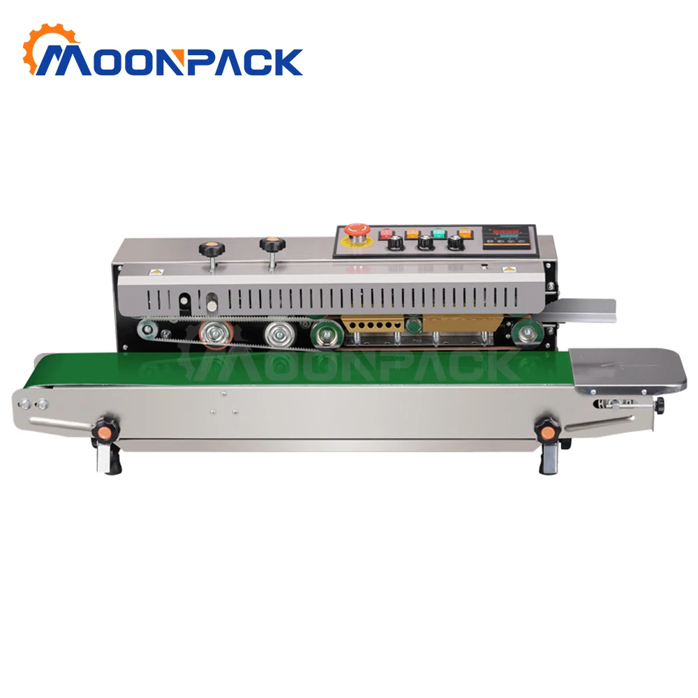 Moonpack FR-1000-SS Sealing Machine Continuous Motor  Band Sealer Plastic Bag Sealing Machine With Ink Wheel Printer