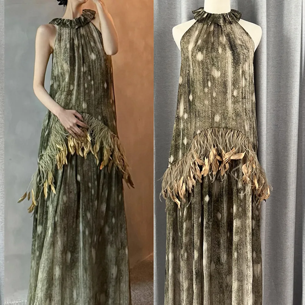 

25 Spring/Summer Feather Decorated Neckband Sleeveless Dress long dresses for women