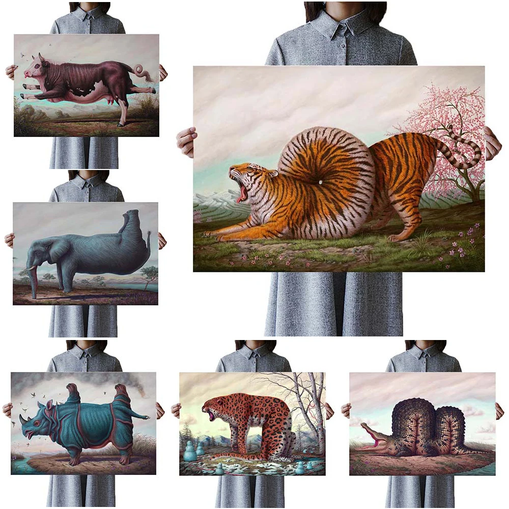 

Wild Rhinoceros Crocodile Funny Animals Wall Pictures For Living Room Nordic Poster Wall Art Canvas Painting Home Decor Unframed