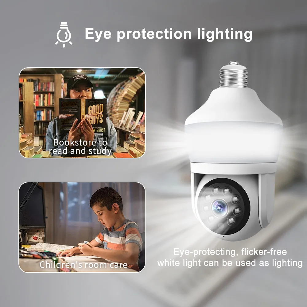 

3MP 1296P Carecam APP Night Lamp E27 Wireless PTZ IP Dome Camera AI Humanoid Detection Home Security CCTV Baby Monitor