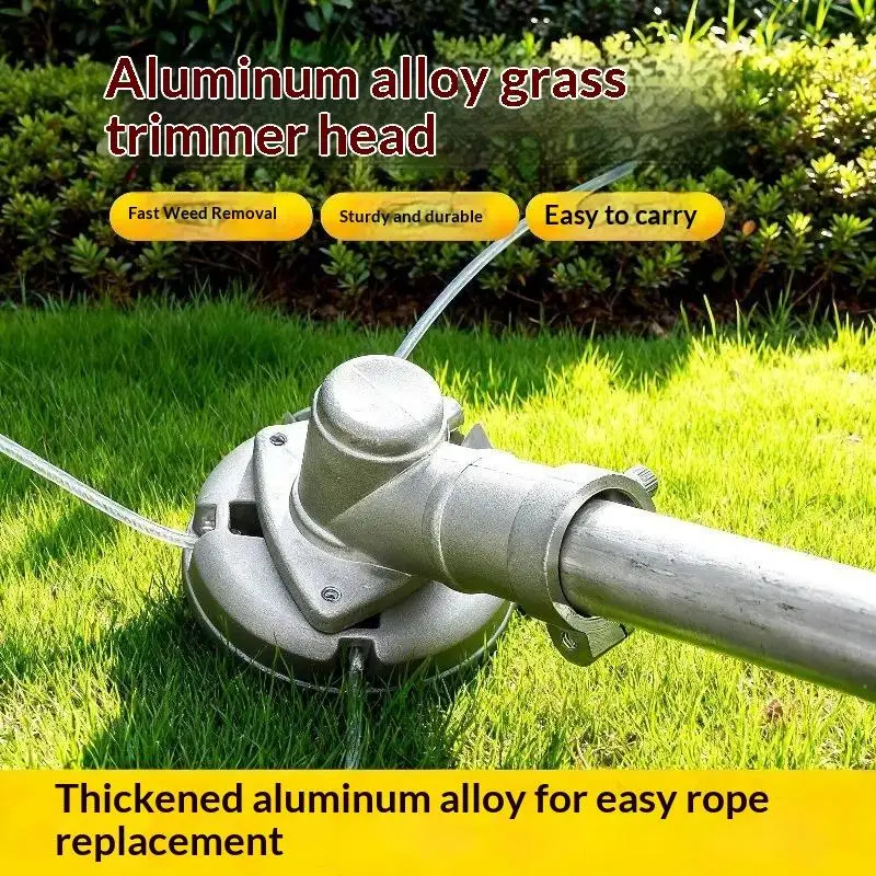 Universeller Rasentrimmerkopf aus Aluminium mit 4 Fäden, Rasentrimmerkopf mit Gewinde, Nylon-Schnur für Rasenmäher, Silber – Detail 5