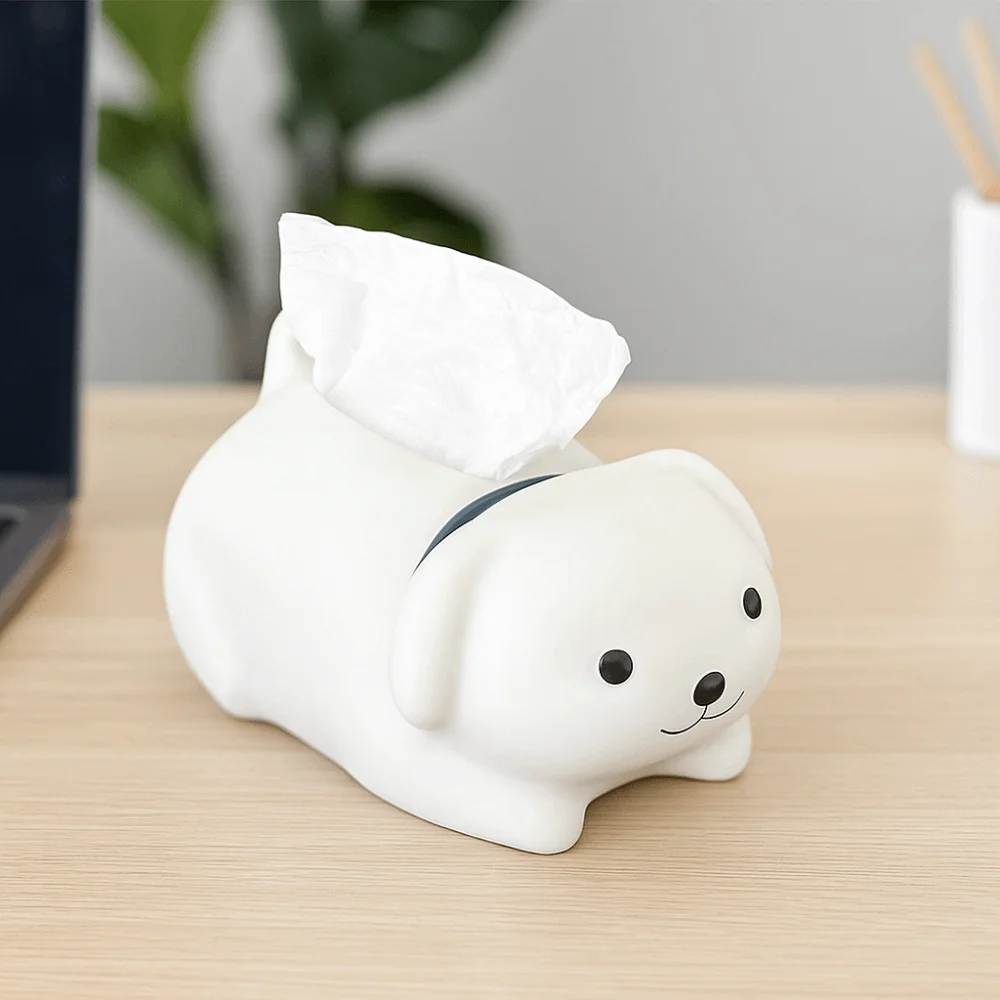 Anti Drop Weißer Hund Taschentuchbox Ornament Dekorativer Sammlerstück Kleiner Hund Taschentuch Aufbewahrungsbox Figur Modell Tier