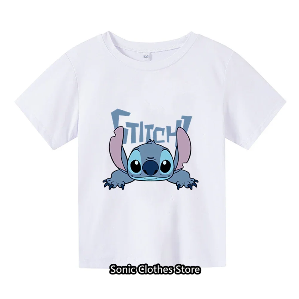 2024 Summer T-shirt 3-14 Year Old Children's Top Lilo&Stitch Kawaii Pattern Children's T-shirt Fashion Outdoor Style