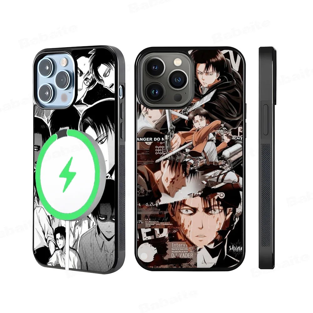 Coque de téléphone magnétique Levi Ackerman, coque de charge sans fil, Attack on Titan, Magesafe, iPhone 15 Pro Max, iPhone 14 Plus, iPhone 13, iPhone 12, iPhone 11