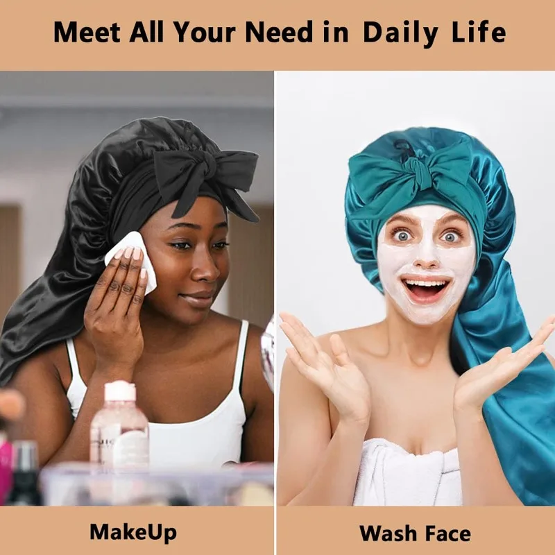 

Oversized Satin Woven Hair Cap, Women's Long Silk Nightcap with Adjustable Strap To Protect Long Hair From Tangling（1PC）