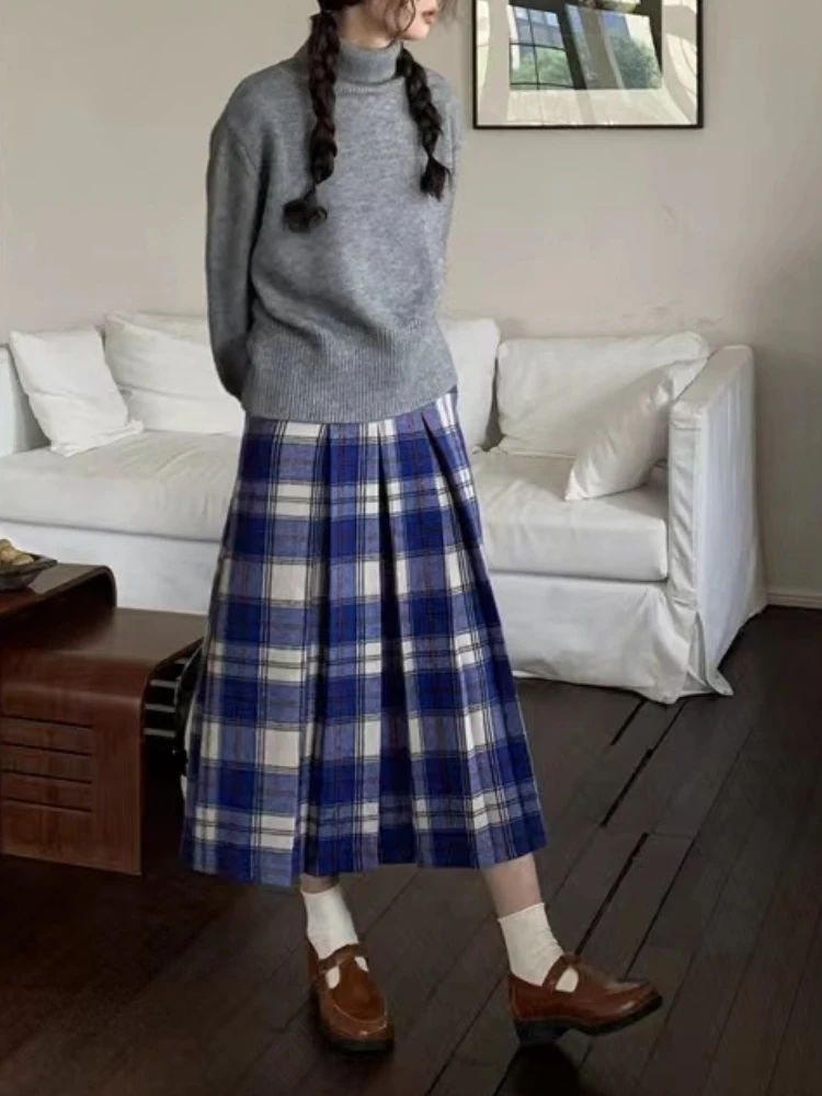 Plaid Midi Geplooide Rokken Vrouwen Hoge Taille Herfst Kleding Preppy Japanse Stijl Studenten Terug Slit Юбка Harajuku Leuke Elegante