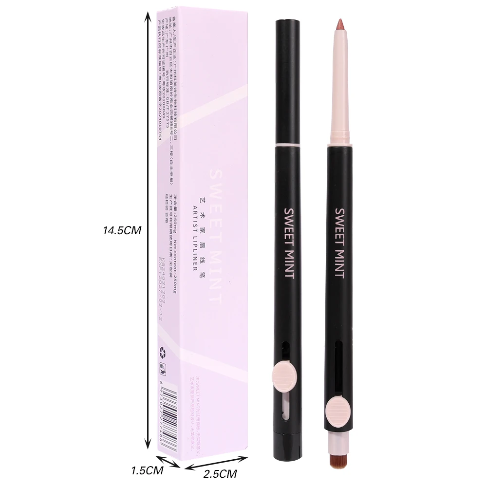 Hydraterende Lip Voering Pen Met Lipborstel Dubbele Kop Fluweel 3d Sexy Lippen Schetst Potlood Duurzame Mollige Kunstenaar Lippenstift Make-Up