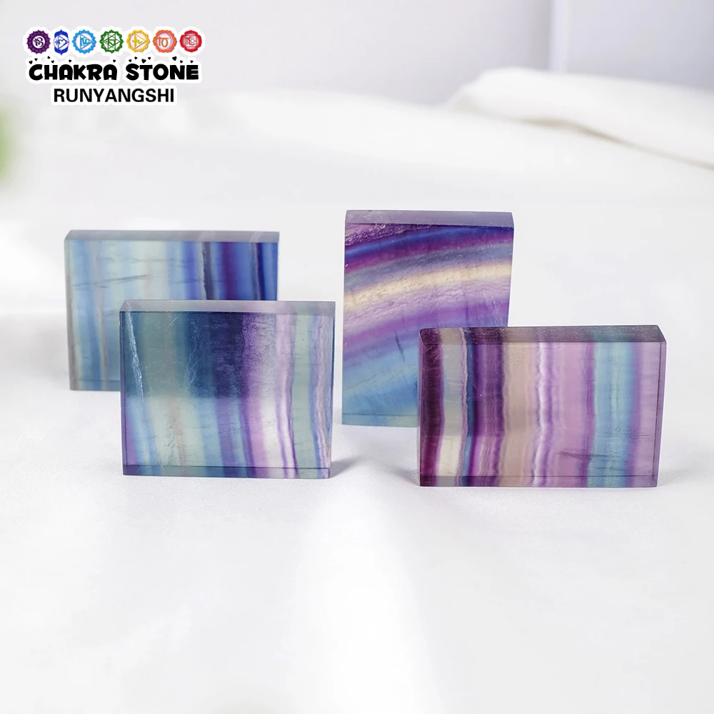 

1PC Natural Gemstone Rainbow Striped Fluorite Rectangle Slice Crafts Reiki Healing Crystal Specimen Carving DIY Decoration