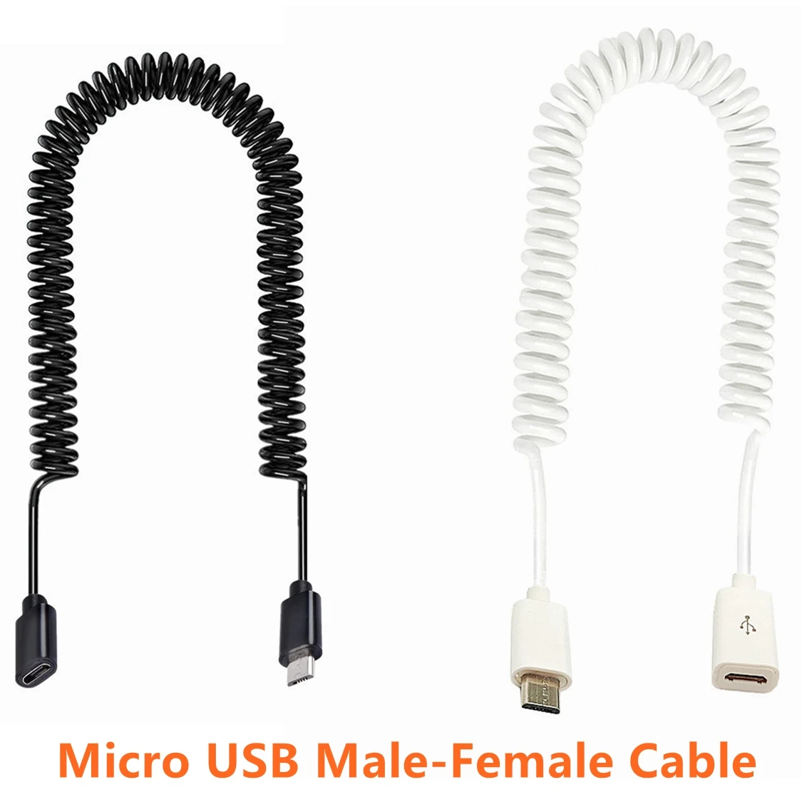 Micro USB 5PIN Coiled Micro USB B Male To Female M/F Extension Data Transfer 5-Core Charging Spiral Cable Cord 1m 2m