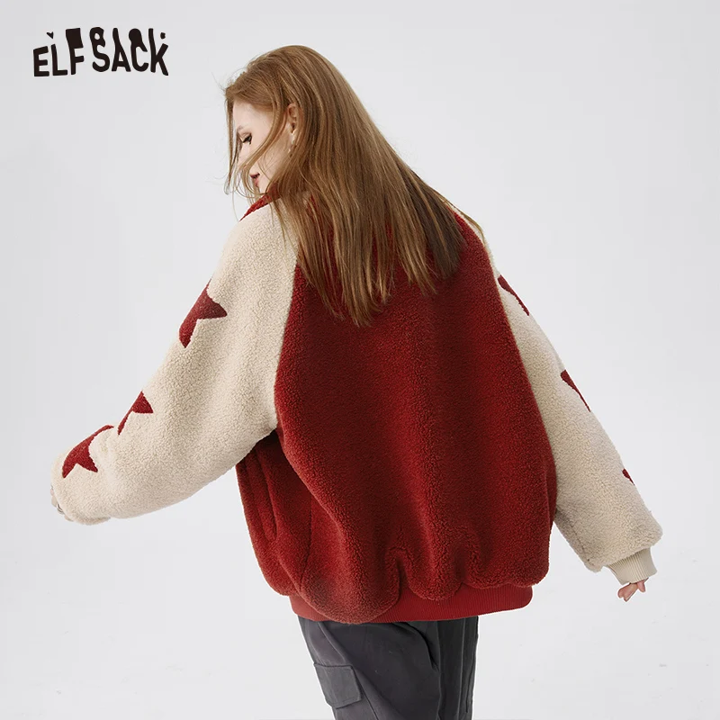 ELFSACK Outwears Embroidery Fleece Casual Sport Style Baseball jersey Women 2024 Spring New Design Outwears