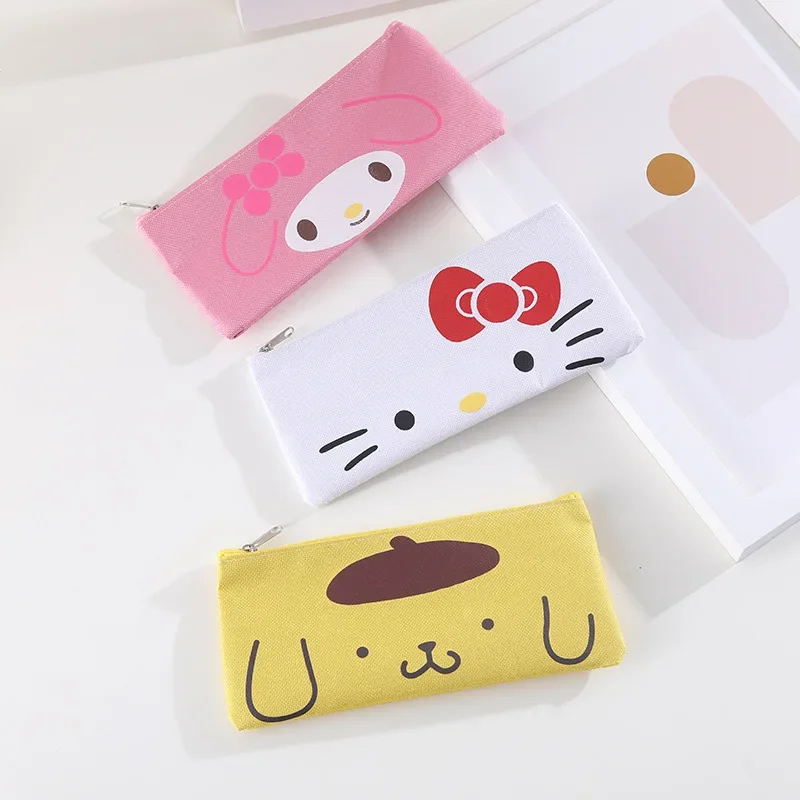 Sanrio MyMelody Kuromi Cinnamoroll Pompom Purin Student Stationery Cute Canvas Pencil Bag Office School Supplies